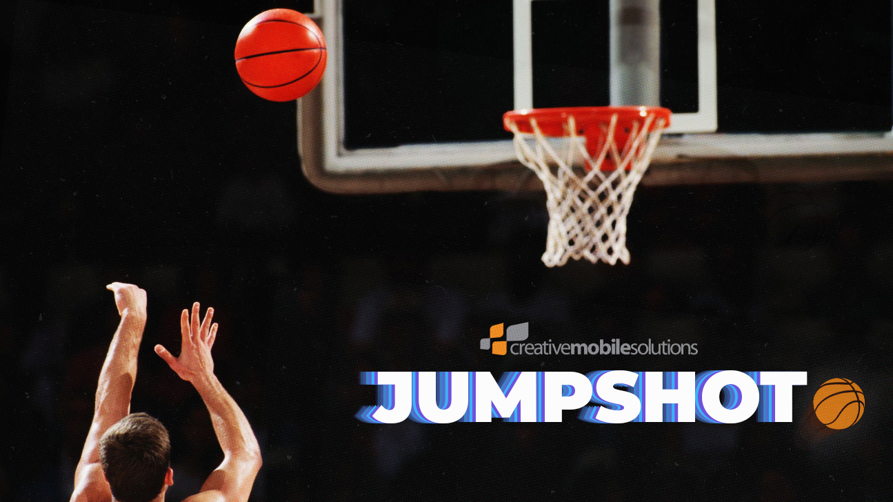 Professional basketball player prepares jump shot during basketball game Creative Mobile Solutions Inc