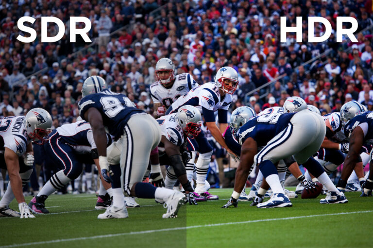 Patriots NFL Football game with an example of SDR versus HDR image quality