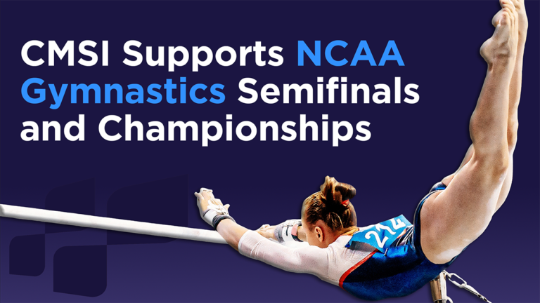 CMSI logo with gymnast doing a bar routine